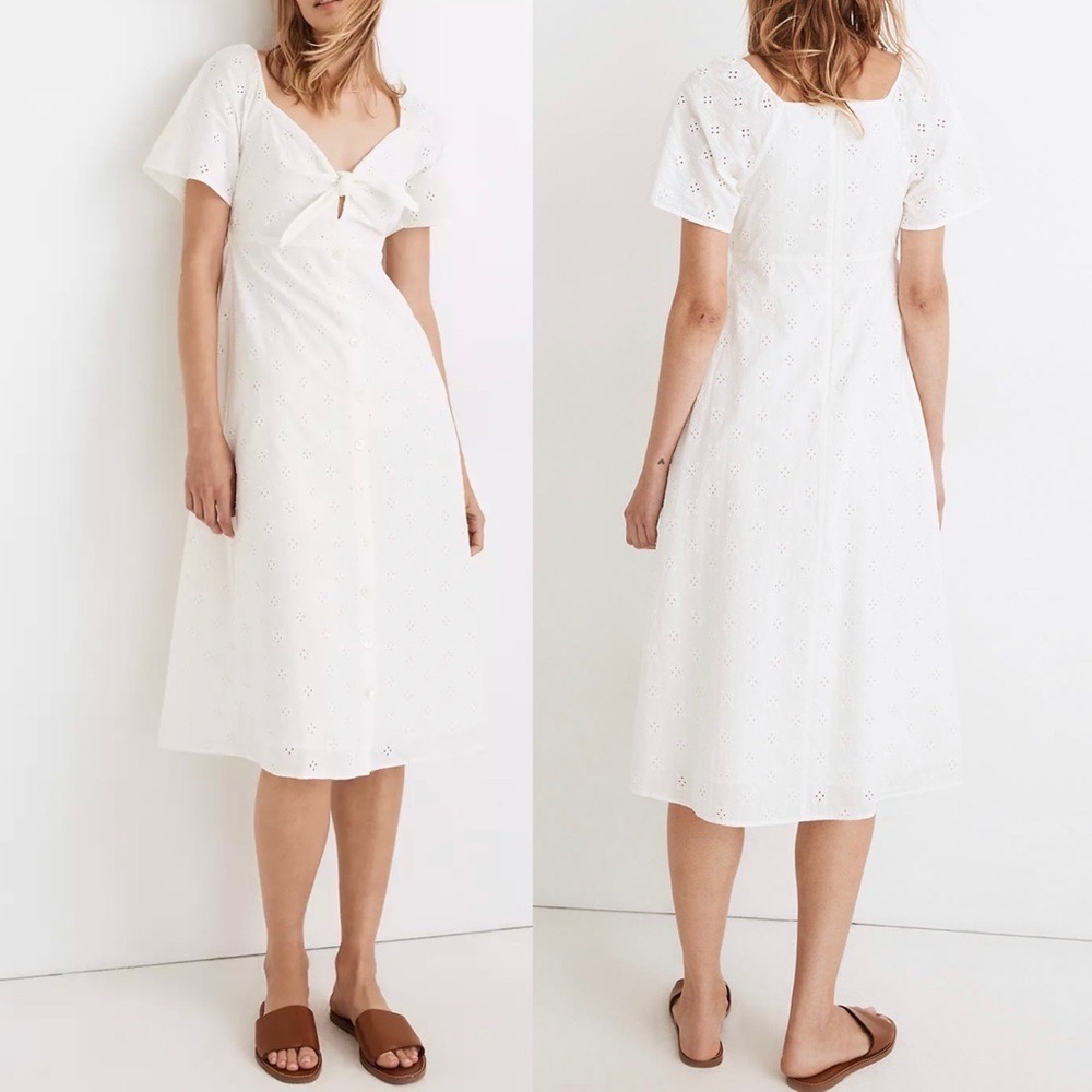 Madewell Eyelet Tie-Front Midi Dress - Picture 3 of 12